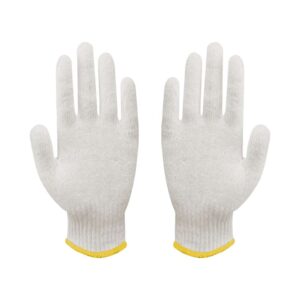 Ameriza Cotton Knitted Gloves yellow Overlock, Bleach white, 12Pairs/pack